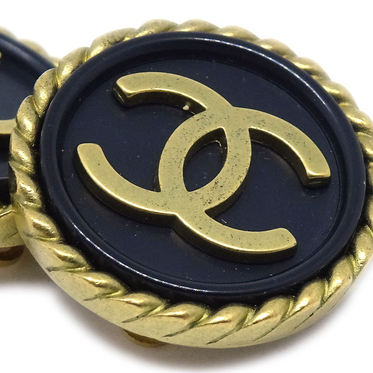 CHANEL 1994 Black & Gold CC Rope Edge Earrings 41547