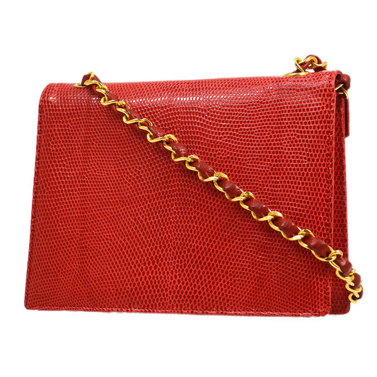 CHANEL 1989-1991 Red Lizard Letter Flap Bag 20633