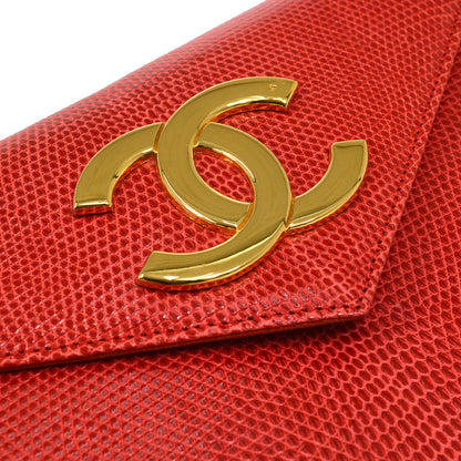 CHANEL 1989-1991 Red Lizard Letter Flap Bag 20633