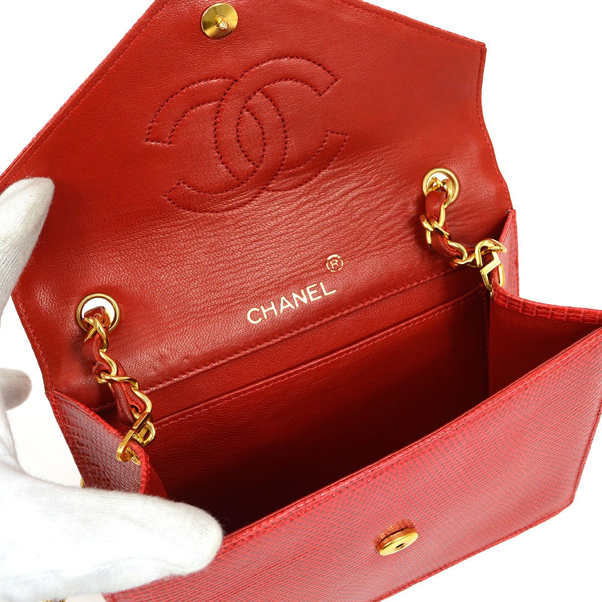 CHANEL 1989-1991 Red Lizard Letter Flap Bag 20633