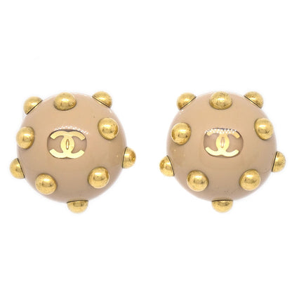 CHANEL 2000 Studded Earrings Beige Gold Clip-On A43995i