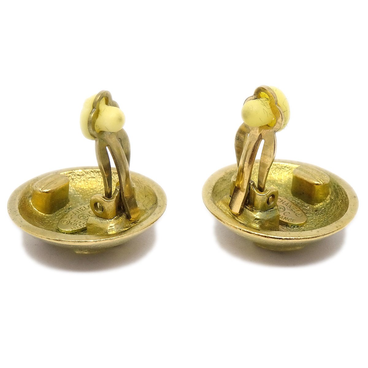 CHANEL Button Earrings Gold Clip-On 95C AK38145f