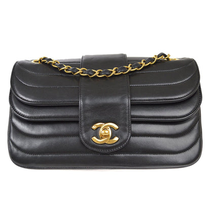 CHANEL 1991-1994 Single Flap Chain Shoulder Bag Black Lambskin