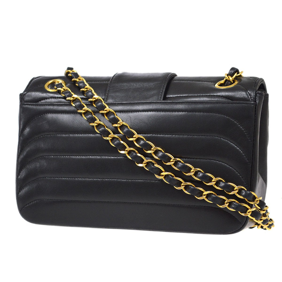 CHANEL 1991-1994 Single Flap Chain Shoulder Bag Black Lambskin