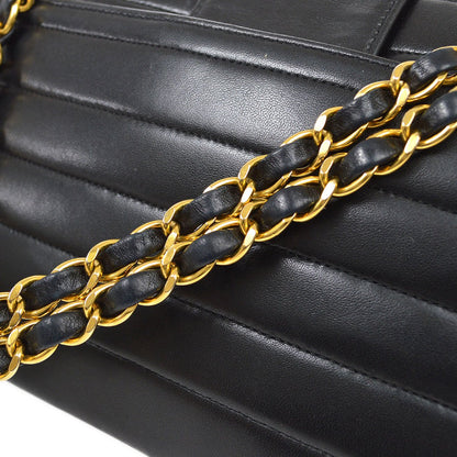 CHANEL 1991-1994 Single Flap Chain Shoulder Bag Black Lambskin