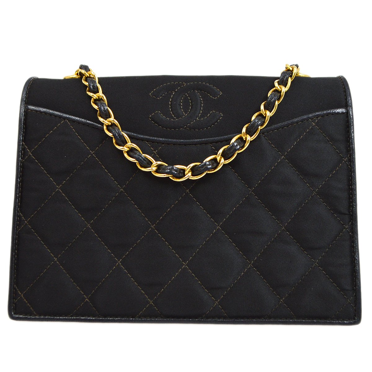 CHANEL 1989-1991 Black Satin Quilted Shoulder Bag AK38150k