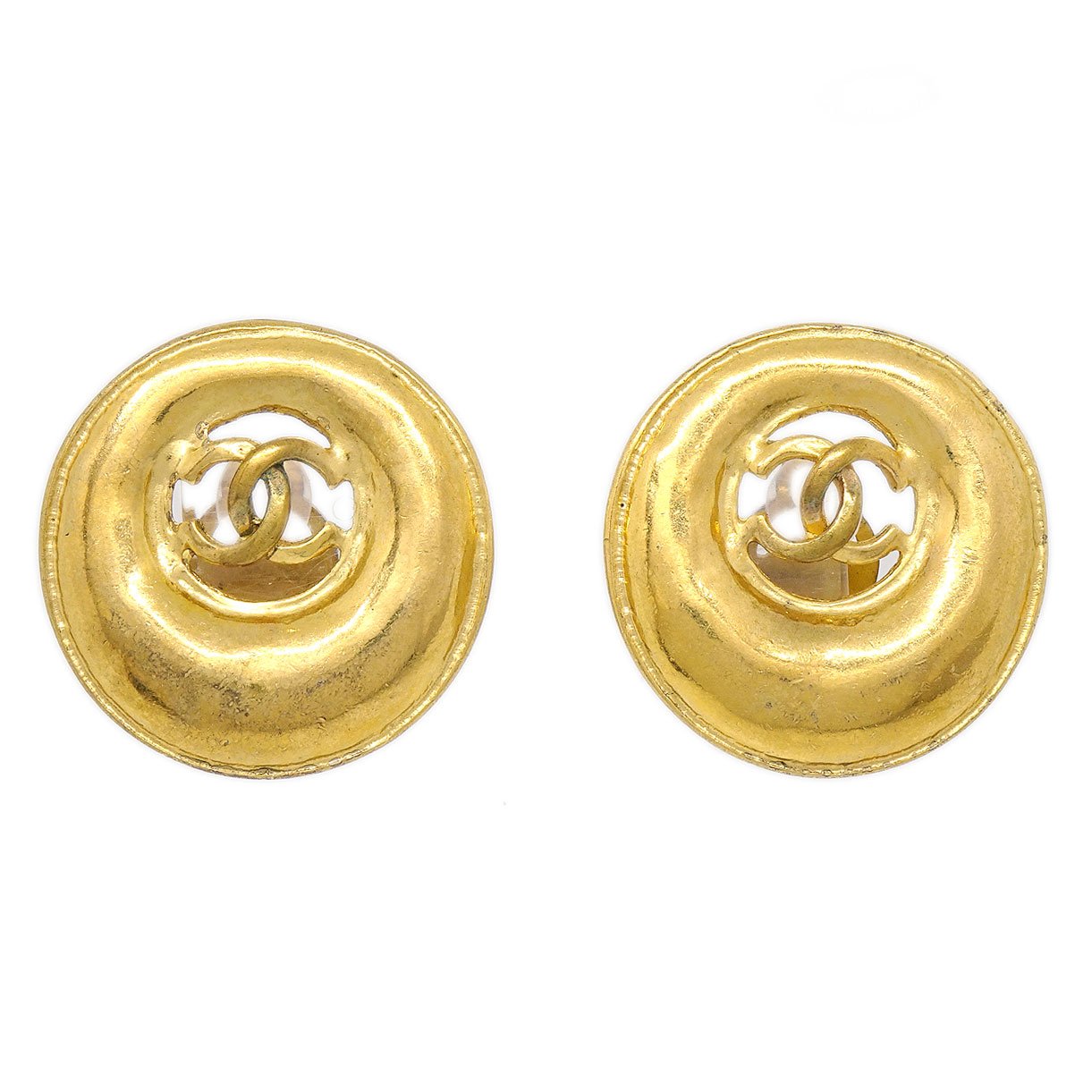 CHANEL 1993 CC Cutout Earrings Gold Clip-On AK38187e