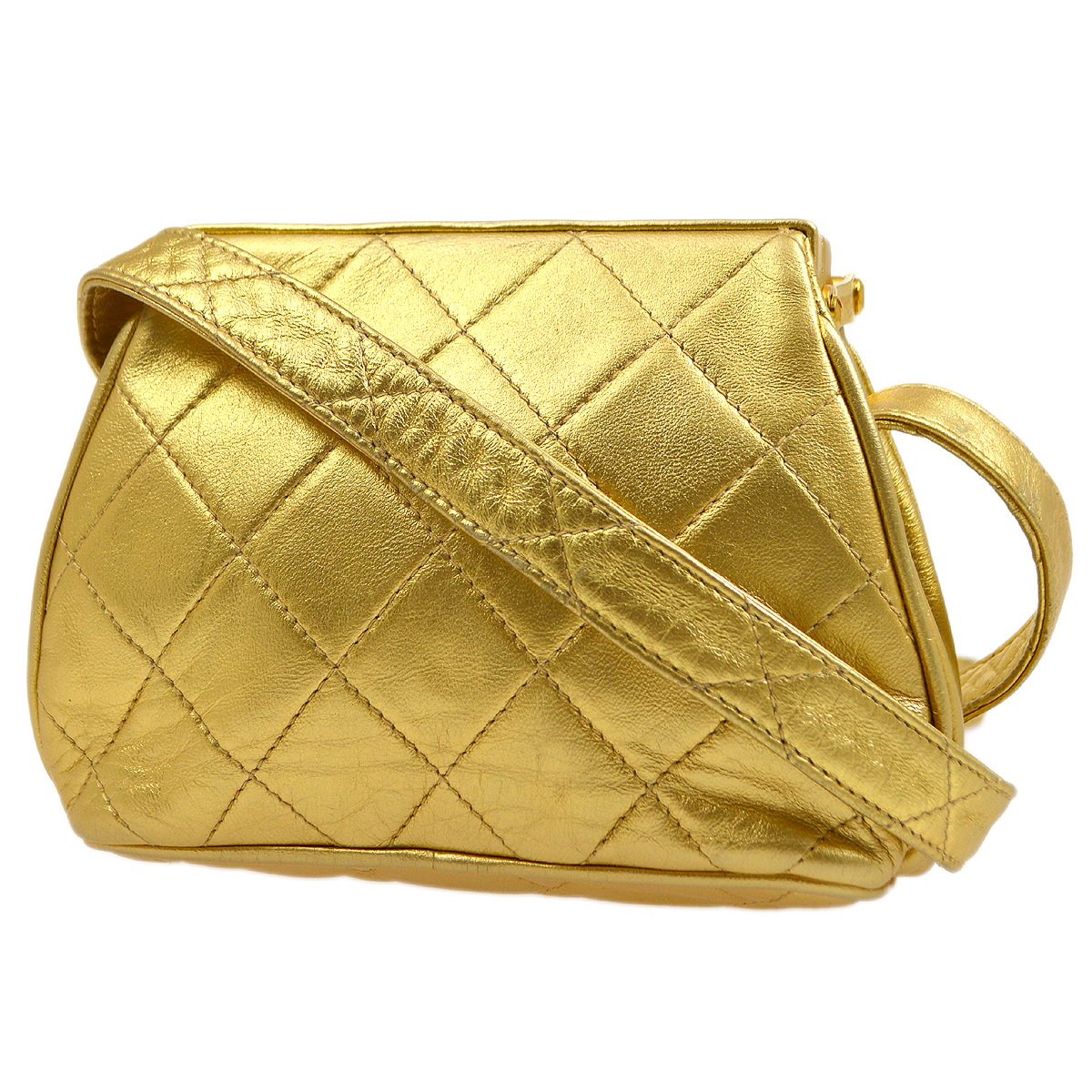 CHANEL 1989-1991 Gold Lambskin Quilted Pochette JT07220c