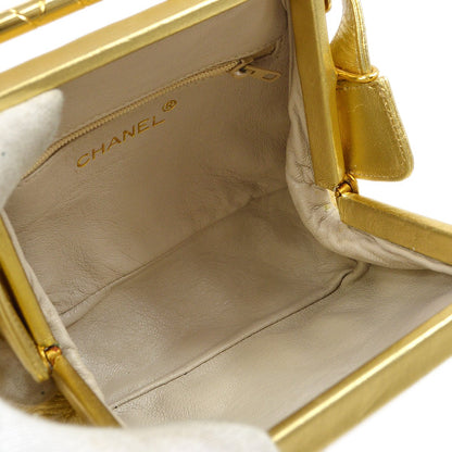 CHANEL 1989-1991 Gold Lambskin Quilted Pochette JT07220c