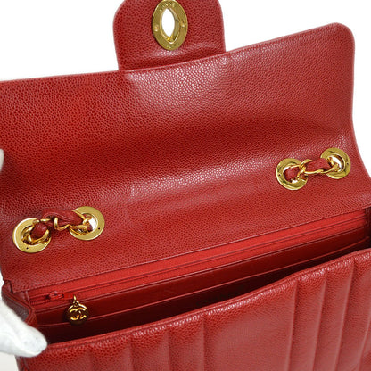 CHANEL 1991-1994 Red Caviar Skin Vertical Classic Flap Jumbo 10109