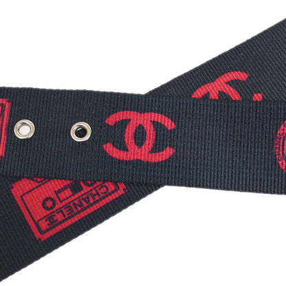 CHANEL 2004 Cassette Tape Belt Black Red Nylon #85 GS02299d