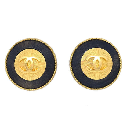 CHANEL 1994 Black & Gold CC Earrings Medium 01125