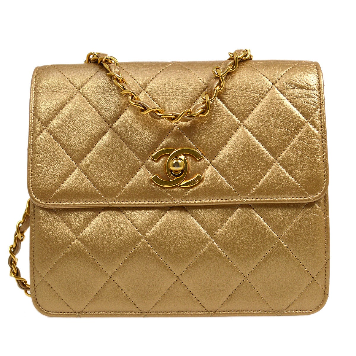 CHANEL 1991-1994 Gold Lambskin Straight Flap Mini RK14247d