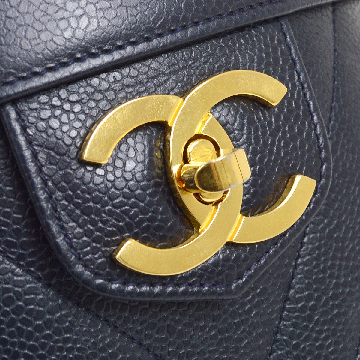 CHANEL 1990s Chevron Vanity Handbag Navy Caviar 02958