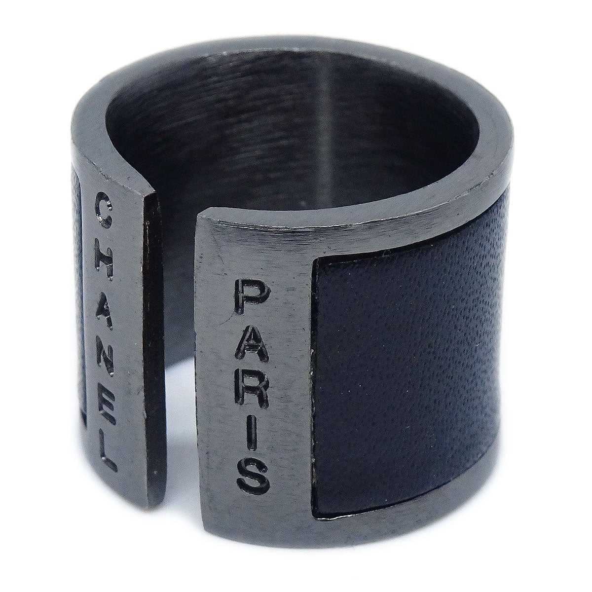 CHANEL Scarf Ring Black Silver Plated 01513