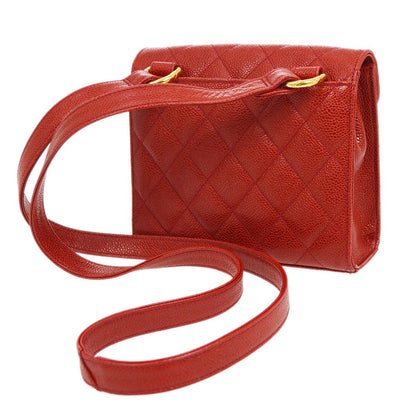 CHANEL 1991-1994 Red Caviar Shoulder Bag 21684