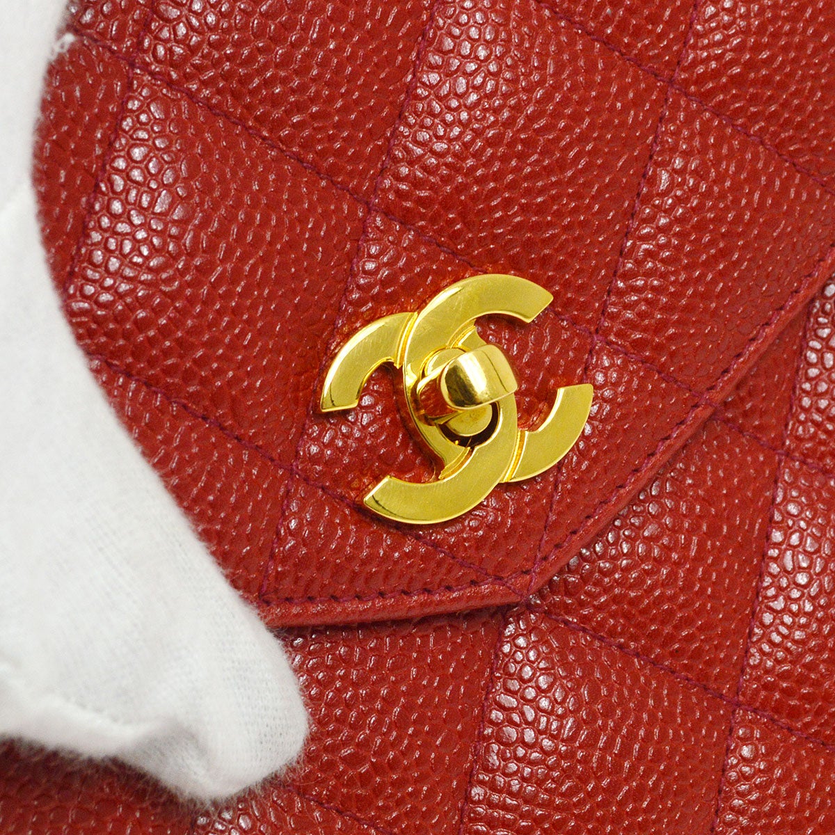 CHANEL 1991-1994 Red Caviar Shoulder Bag 21684