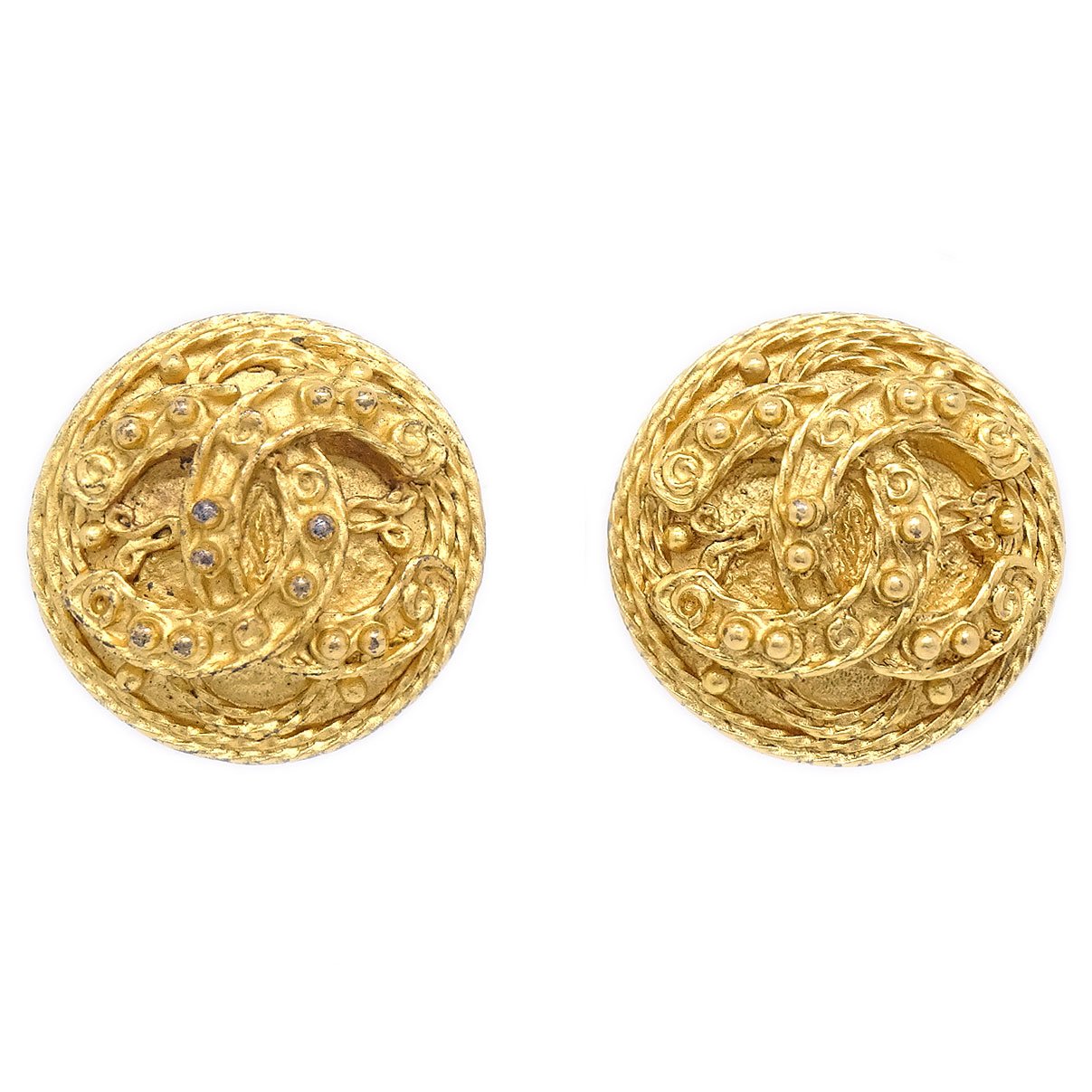 CHANEL Button Earrings Gold-Plated Clip-On 94A 39033