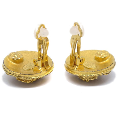 CHANEL Button Earrings Gold-Plated Clip-On 94A 39033