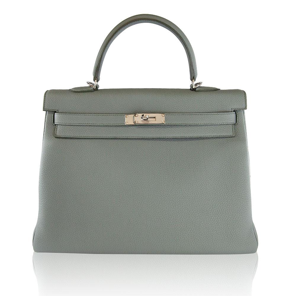 Hermes Kelly II Retourne 25 Veau Togo 63 Vert Amande Palladium Hardware