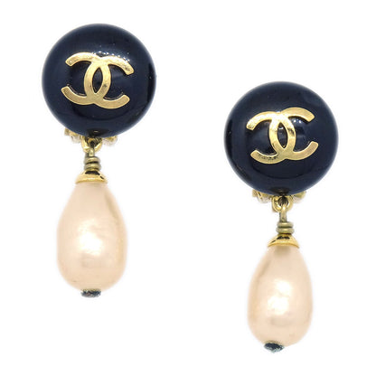 CHANEL 1994 Teardrop Pearl CC Dangle Earrings 10187