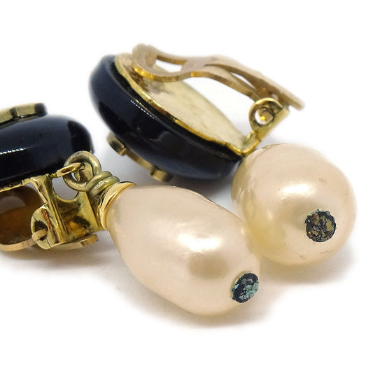 CHANEL 1994 Teardrop Pearl CC Dangle Earrings 10187