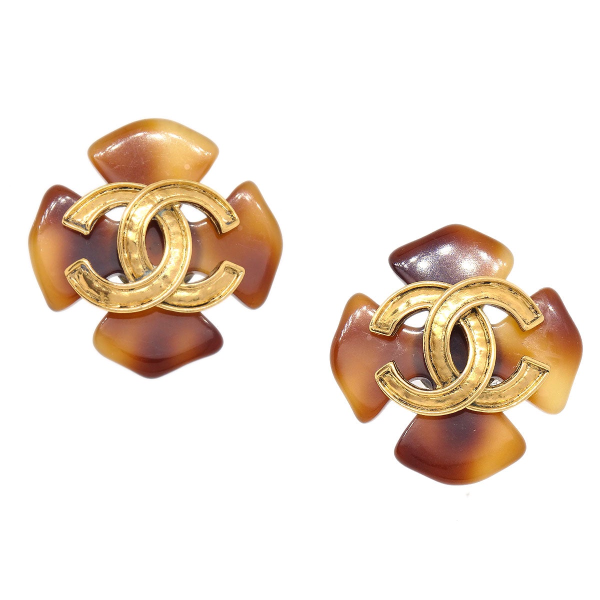 CHANEL 1994 Tortoiseshell Earrings Clip-On Brown 20628