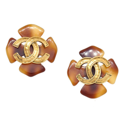 CHANEL 1994 Tortoiseshell Earrings Clip-On Brown 20628