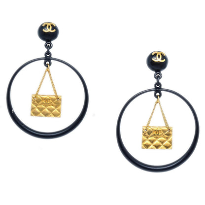 CHANEL 1994 Bag Motif Hoop Earrings Clip-On 41832