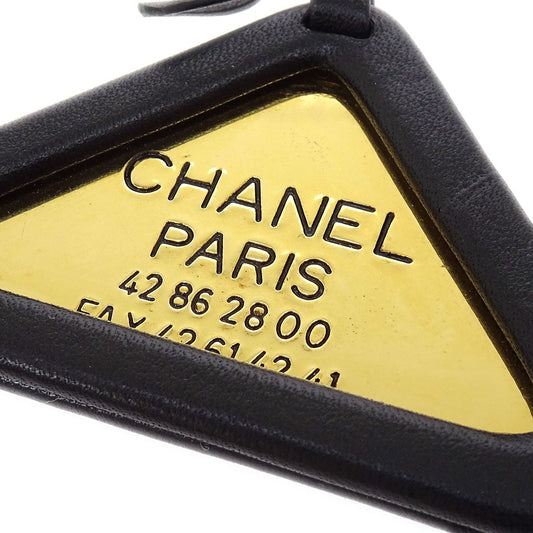 CHANEL 94P Triangle Gold Chain Key Ring Bag Charm Gold Black Small Good 50050