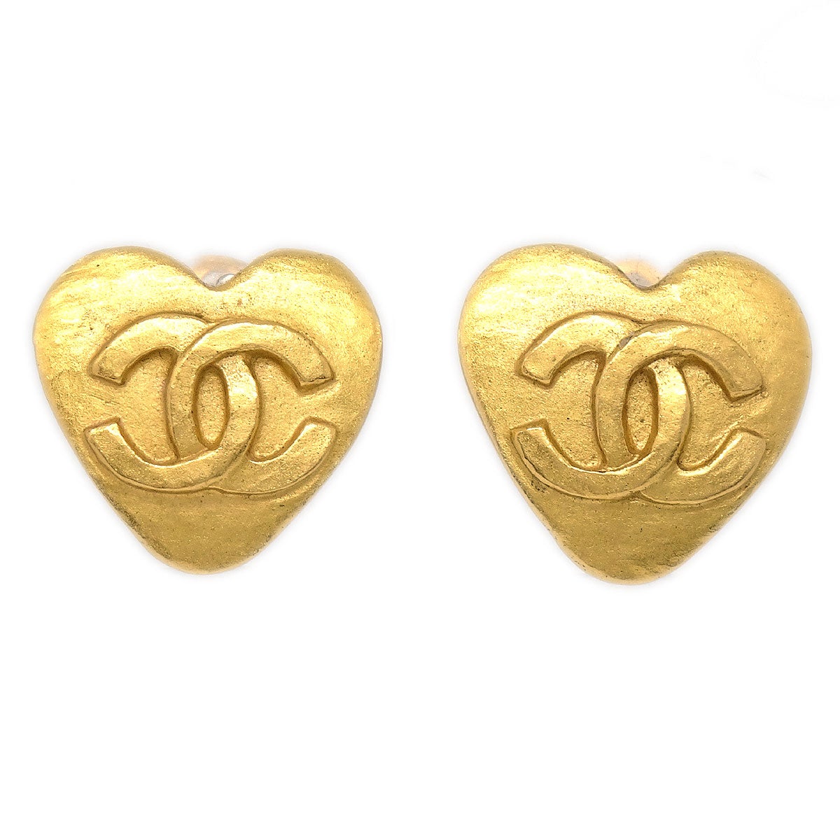 CHANEL 1995 Heart Earrings Clip-On Gold Small 95P 03195