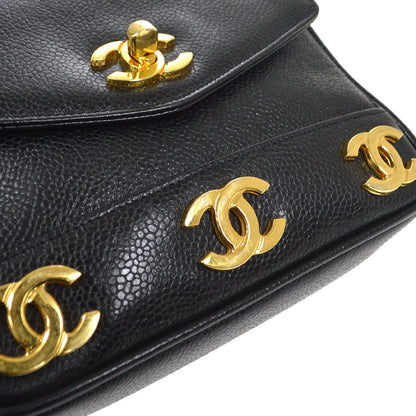 CHANEL 1991-1994 Black Caviar Triple CC Belt Bag #75 00721