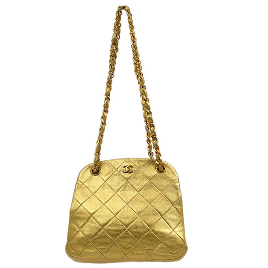 CHANEL 1989-1991 Gold Lambskin Chain Shoulder Bag GS01620j