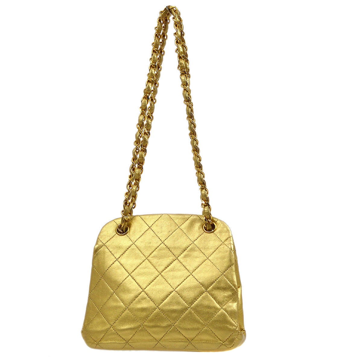 CHANEL 1989-1991 Gold Lambskin Chain Shoulder Bag GS01620j