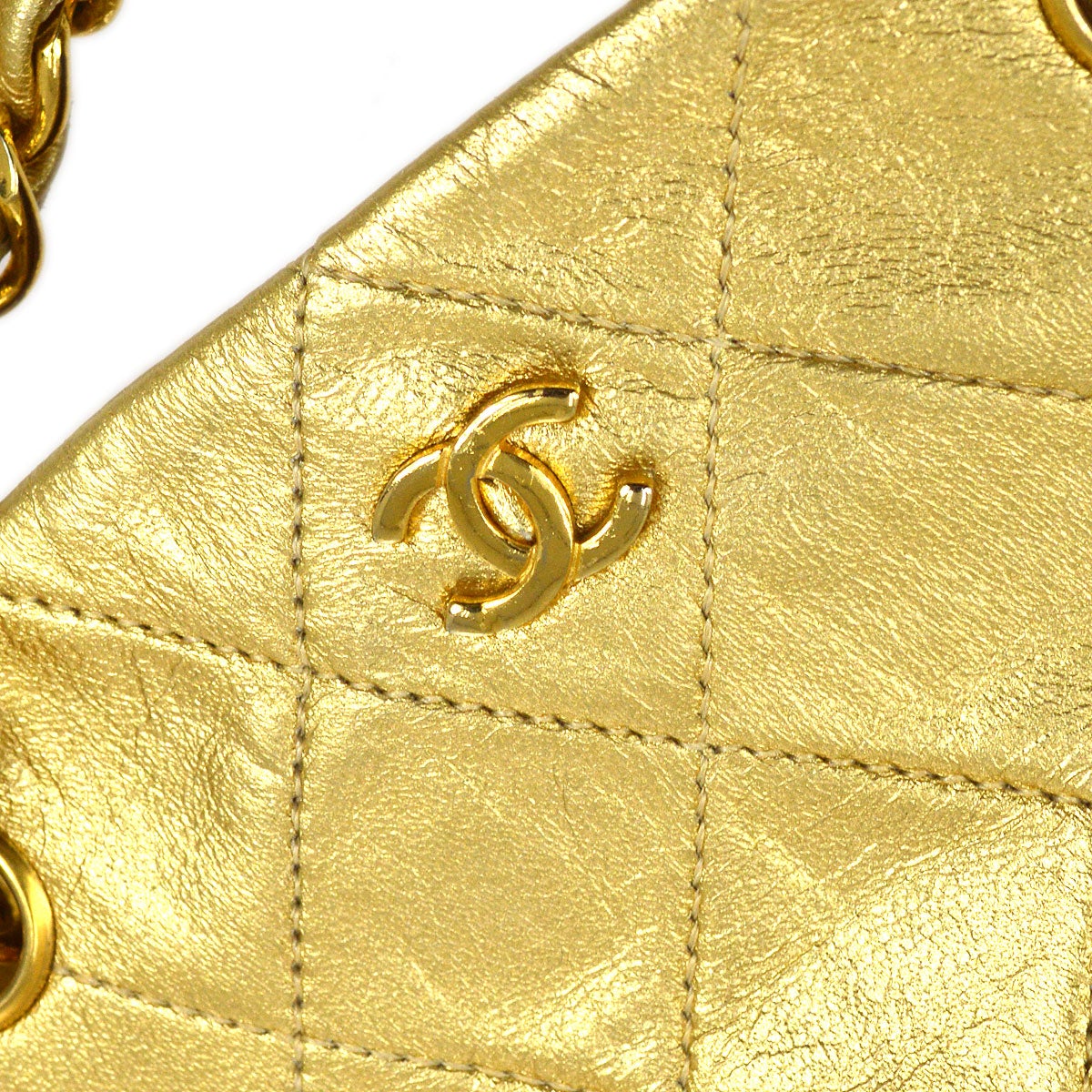 CHANEL 1989-1991 Gold Lambskin Chain Shoulder Bag GS01620j