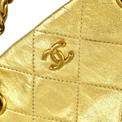 CHANEL 1989-1991 Gold Lambskin Chain Shoulder Bag GS01620j