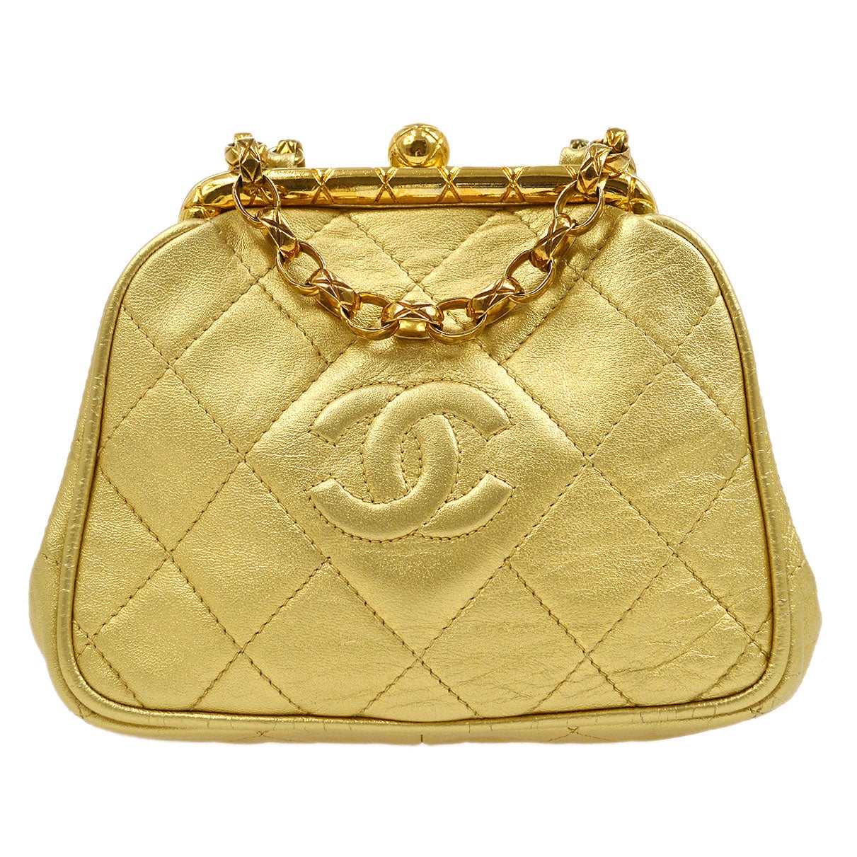 CHANEL 1989-1991 Chain Shoulder Bag Gold Lambskin A41412e