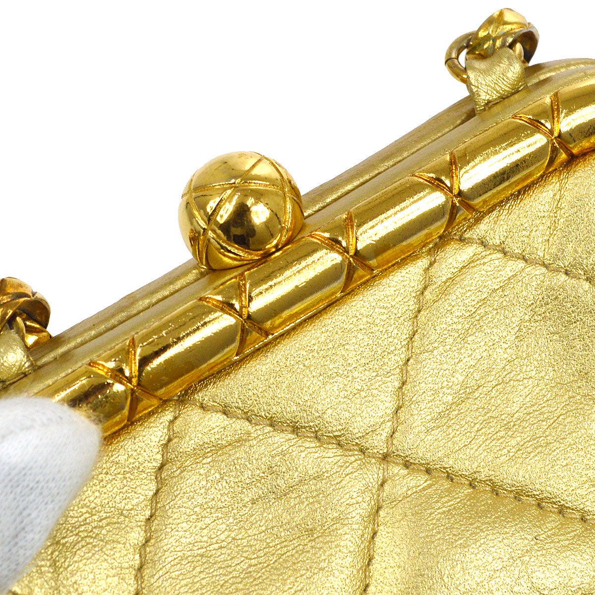 CHANEL 1989-1991 Chain Shoulder Bag Gold Lambskin A41412e