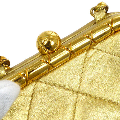 CHANEL 1989-1991 Chain Shoulder Bag Gold Lambskin A41412e