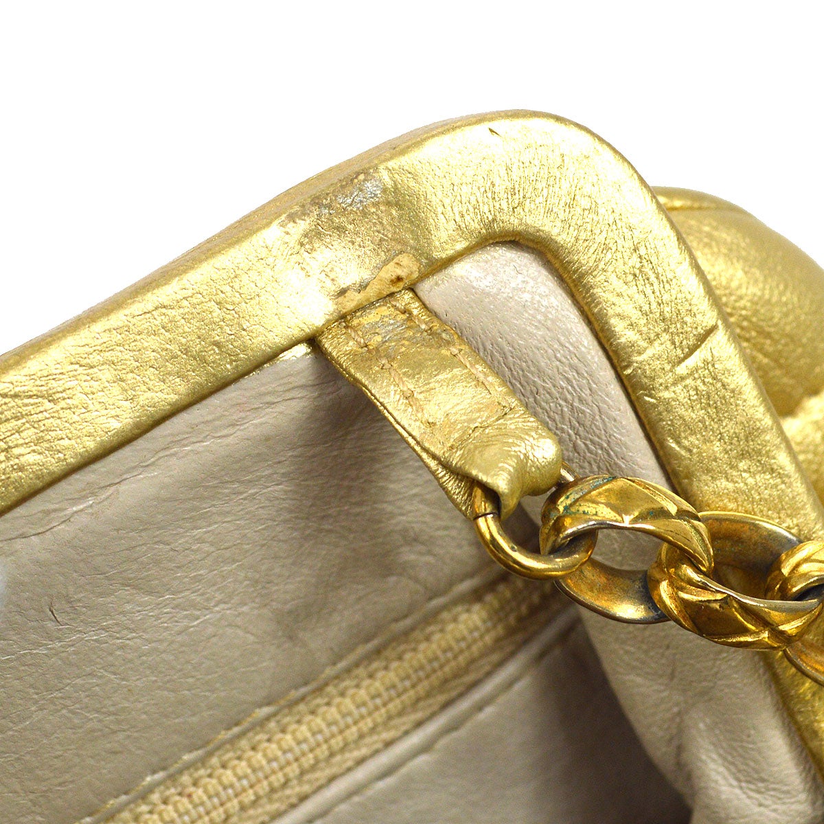 CHANEL 1989-1991 Chain Shoulder Bag Gold Lambskin A41412e