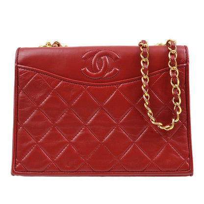 CHANEL 1989-1991 Red Lambskin Full Flap Chain Shoulder Bag AK31791h