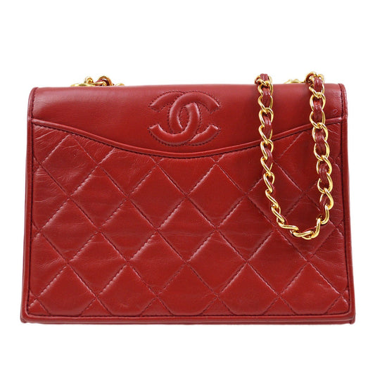 CHANEL 1989-1991 Red Lambskin Full Flap Chain Shoulder Bag AK31791h