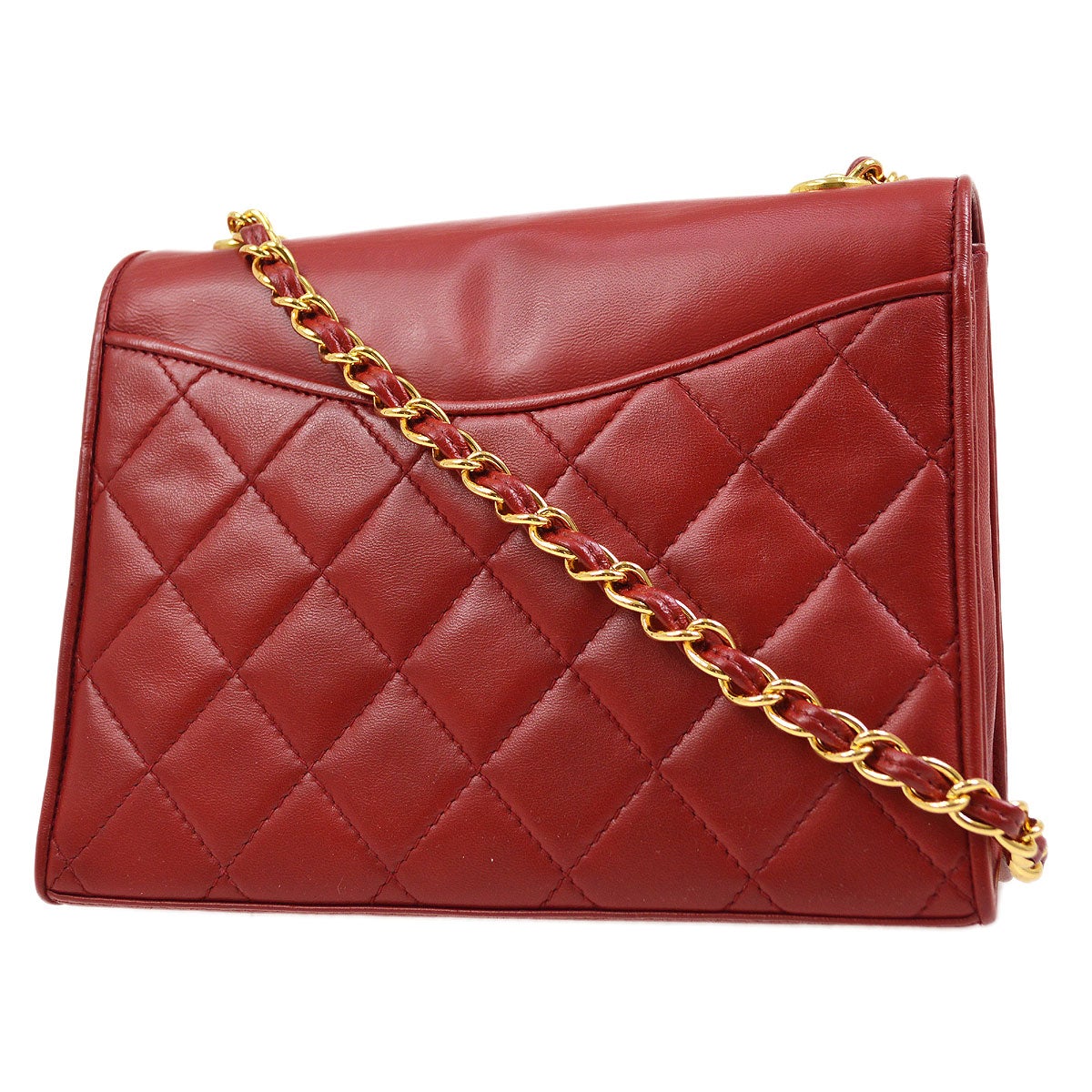 CHANEL 1989-1991 Red Lambskin Full Flap Chain Shoulder Bag AK31791h