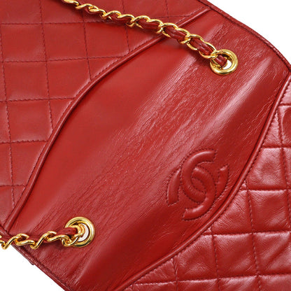 CHANEL 1989-1991 Red Lambskin Full Flap Chain Shoulder Bag AK31791h