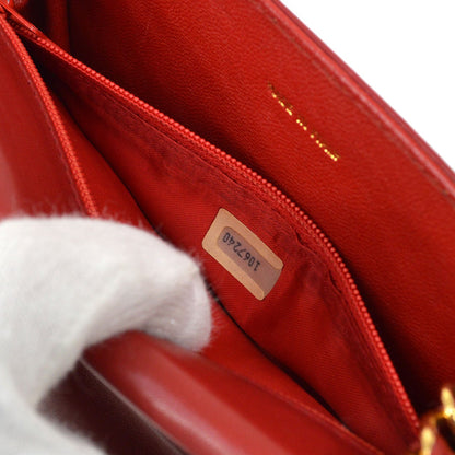 CHANEL 1989-1991 Red Lambskin Full Flap Chain Shoulder Bag AK31791h