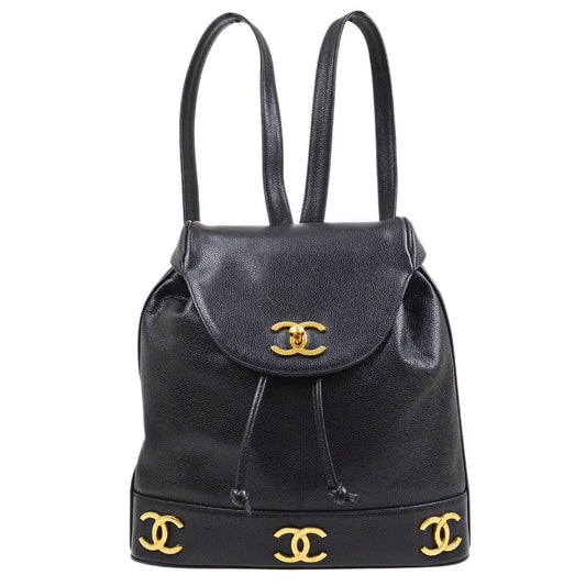 CHANEL 1991-1994 Black Caviar Triple CC Backpack AK36817d