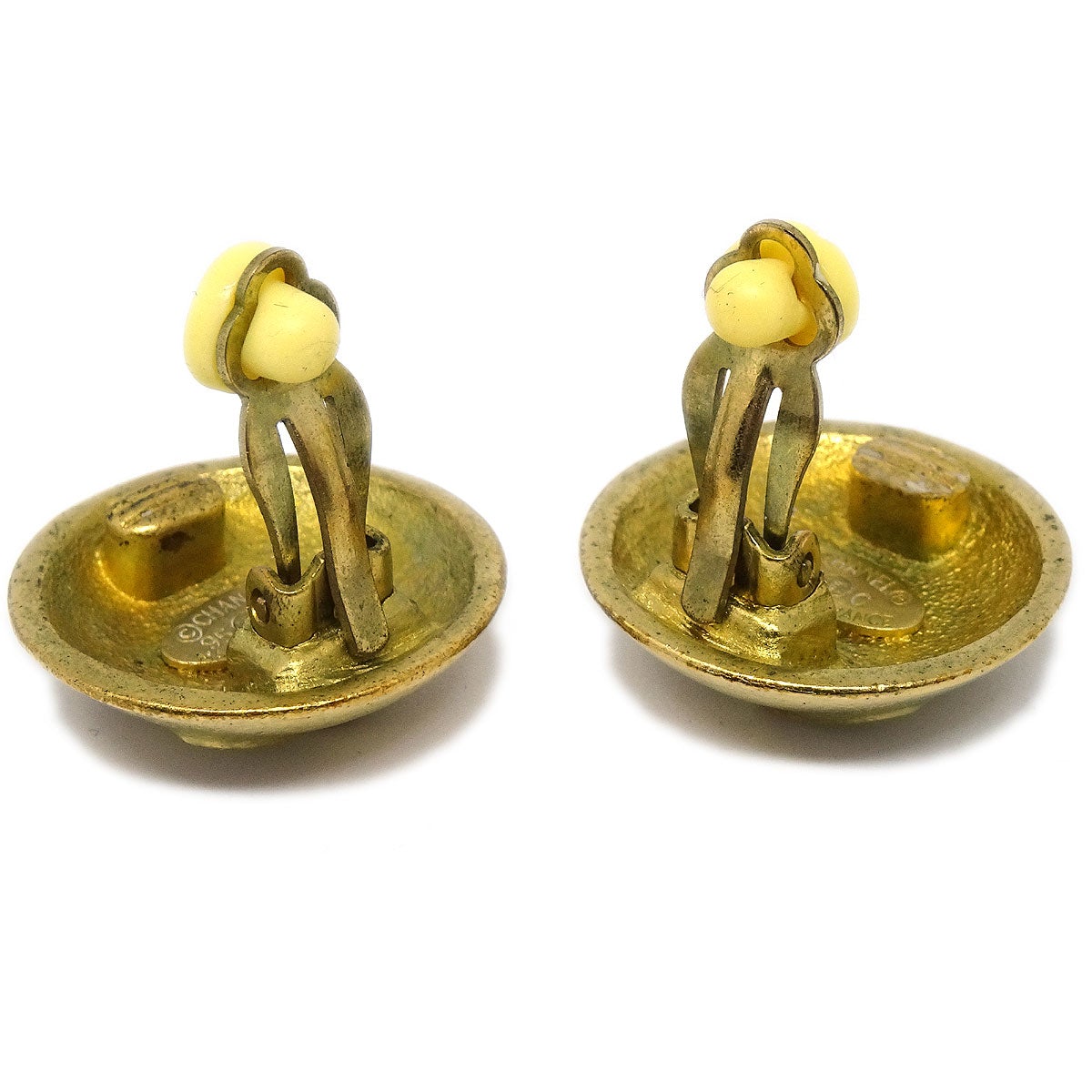 CHANEL Button Earrings Gold Clip-On 95C 00177