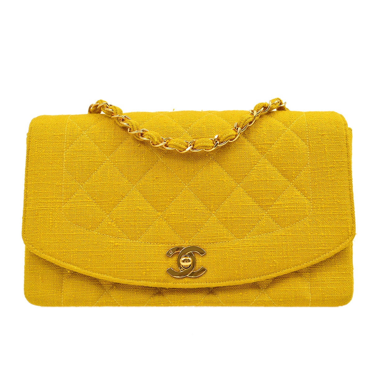 CHANEL 1991-1994 Diana Flap Medium Yellow Linen 51912