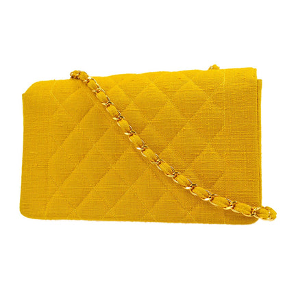 CHANEL 1991-1994 Diana Flap Medium Yellow Linen 51912