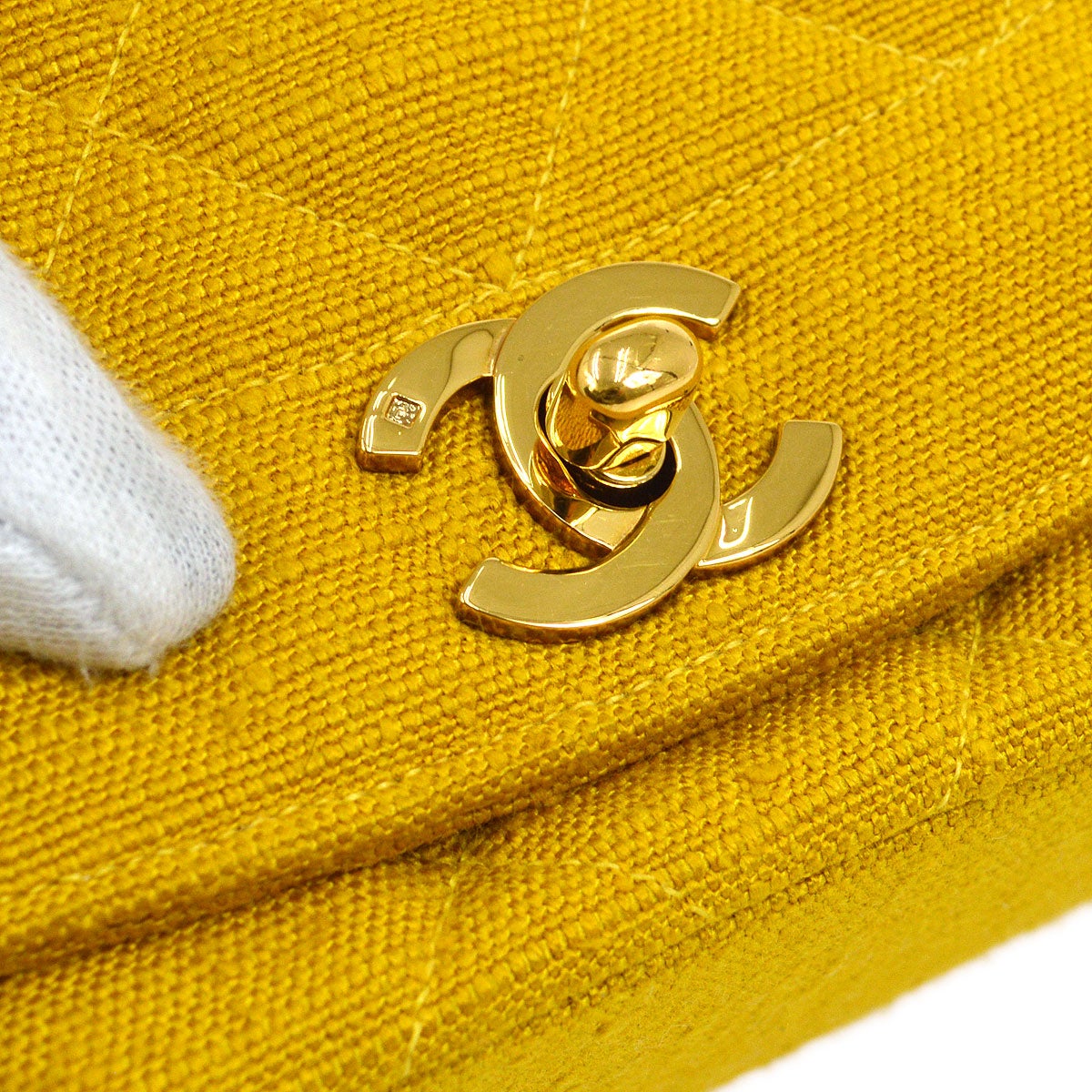 CHANEL 1991-1994 Diana Flap Medium Yellow Linen 51912